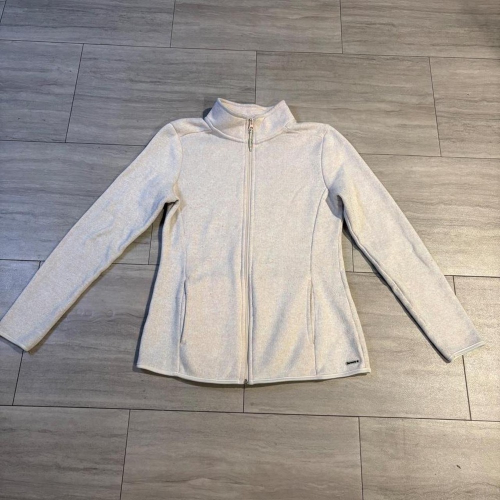 Bearpaw Outdoors Womens Gray Cream Marled Zip Up Mock Neck Fleece Jacket Size M